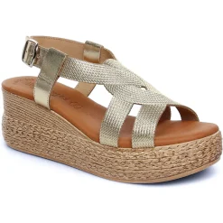 Espadrilles Compensées Eva Frutos 3708 Or Cuerda