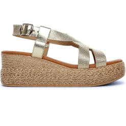 Espadrilles Compensées Eva Frutos 3708 Or Cuerda