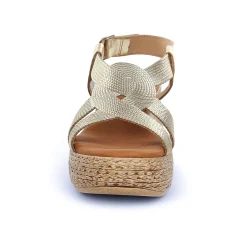 Espadrilles Compensées Eva Frutos 3708 Or Cuerda