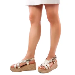 Espadrilles Compensées Eva Frutos 3708 Or Cuerda