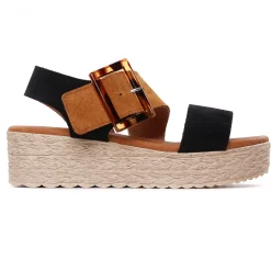 Espadrilles Compensées Eva Frutos 718 Noir Cuero