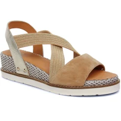 Nu-Pieds Compensés Fugitive Biscui Velour Tan