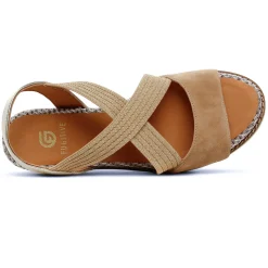 Nu-Pieds Compensés Fugitive Biscui Velour Tan