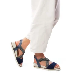 Nu-Pieds Compensés Fugitive Biscui Velours Navy