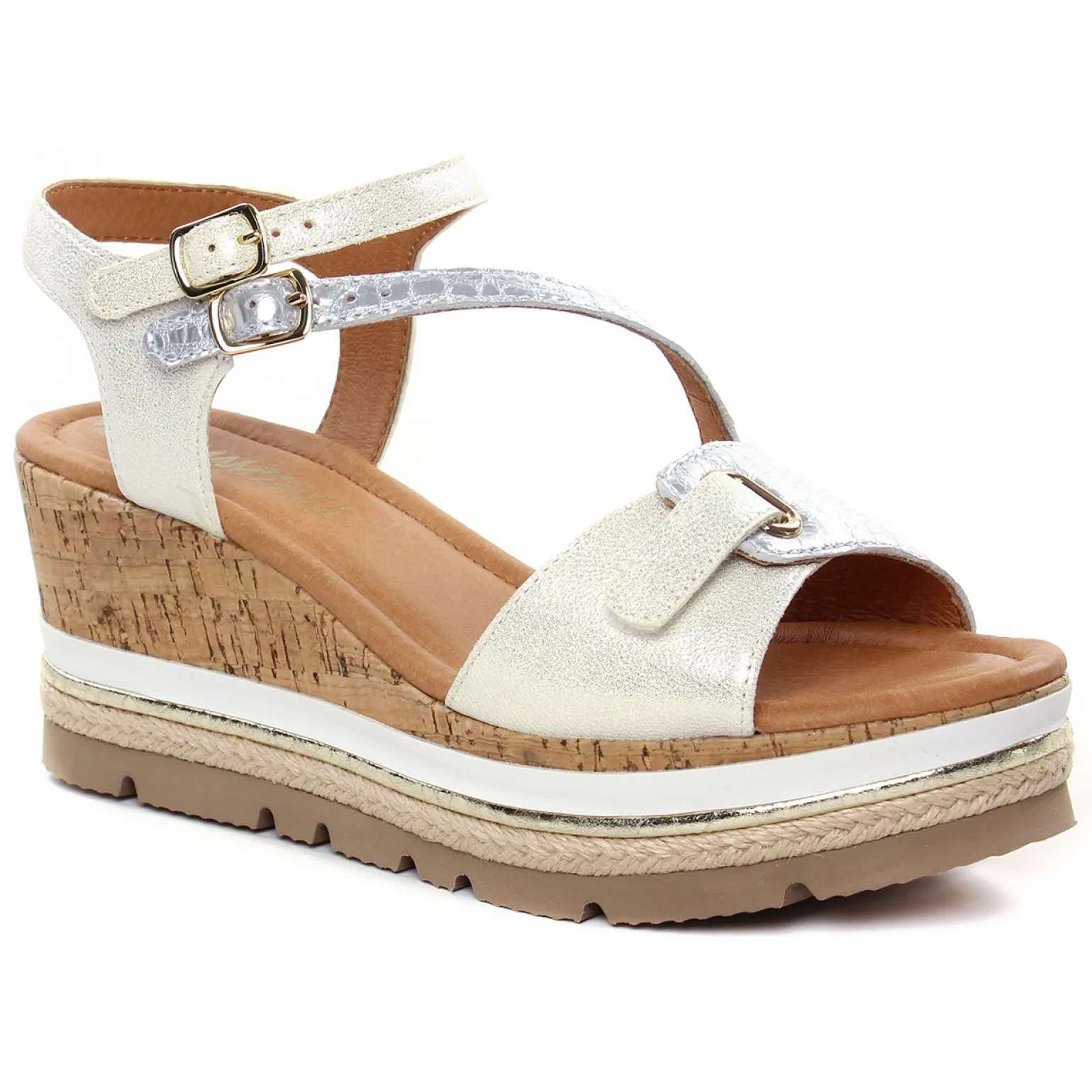 Nu-Pieds Compensés Mamzelle Patou Argent Ecru