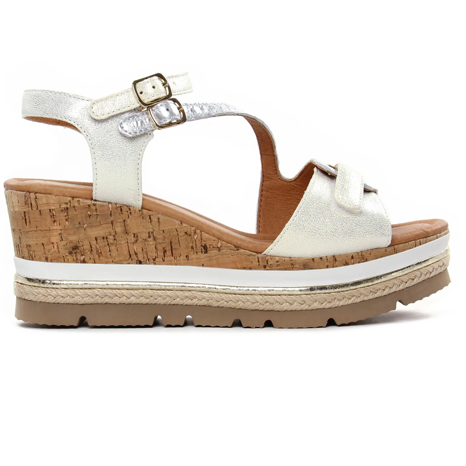 Nu-Pieds Compensés Mamzelle Patou Argent Ecru