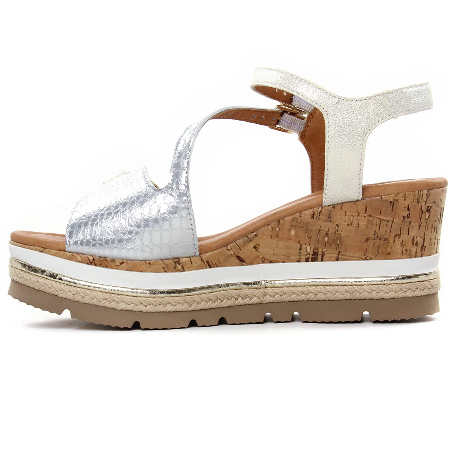 Nu-Pieds Compensés Mamzelle Patou Argent Ecru