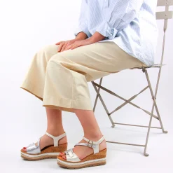 Nu-Pieds Compensés Mamzelle Patou Argent Ecru