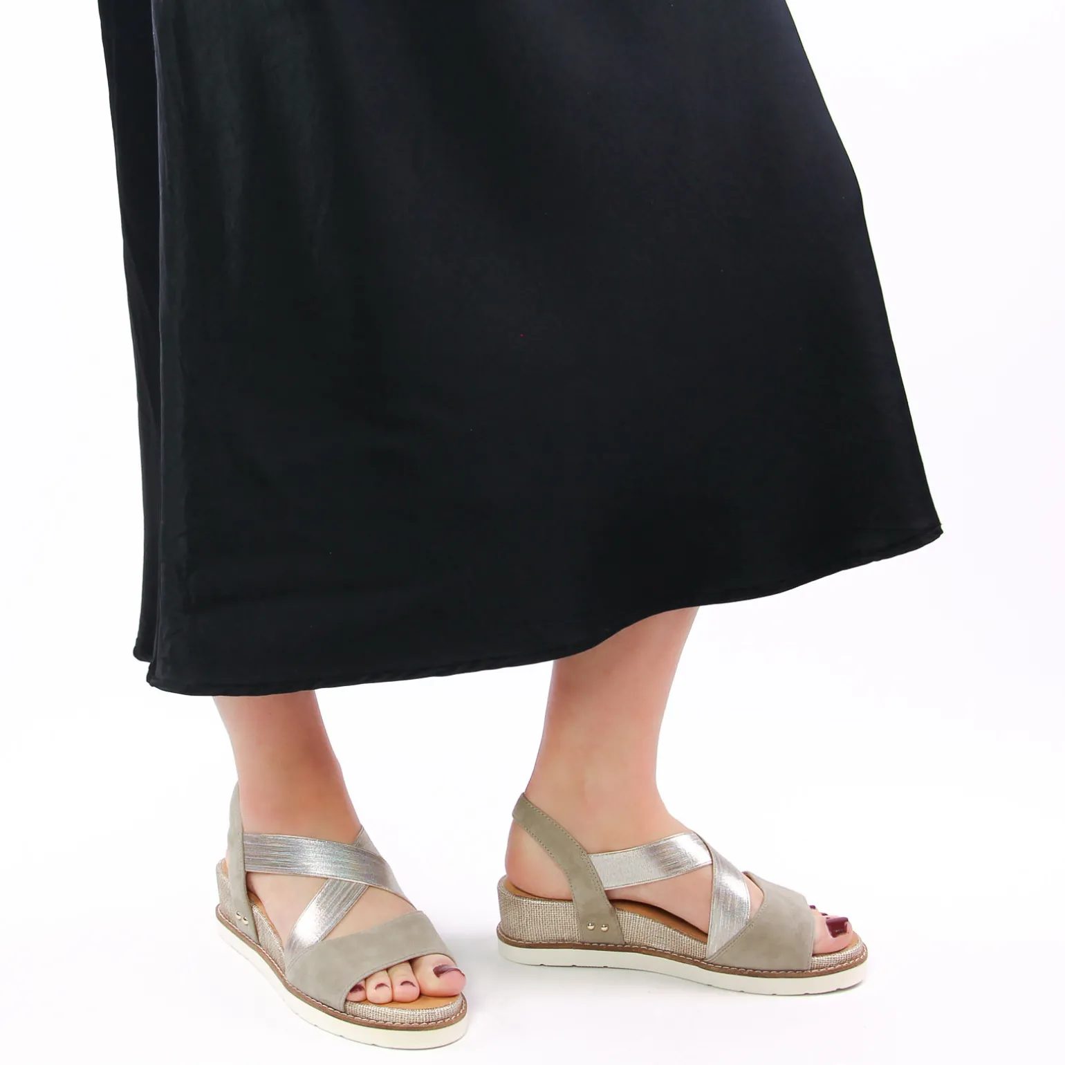 Sandales Compensées Fugitive Biscui Velour Ciment