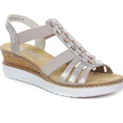 Sandales Compensées Rieker V3822-90 Rose Metallic