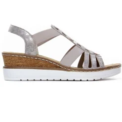 Sandales Compensées Rieker V3822-90 Rose Metallic