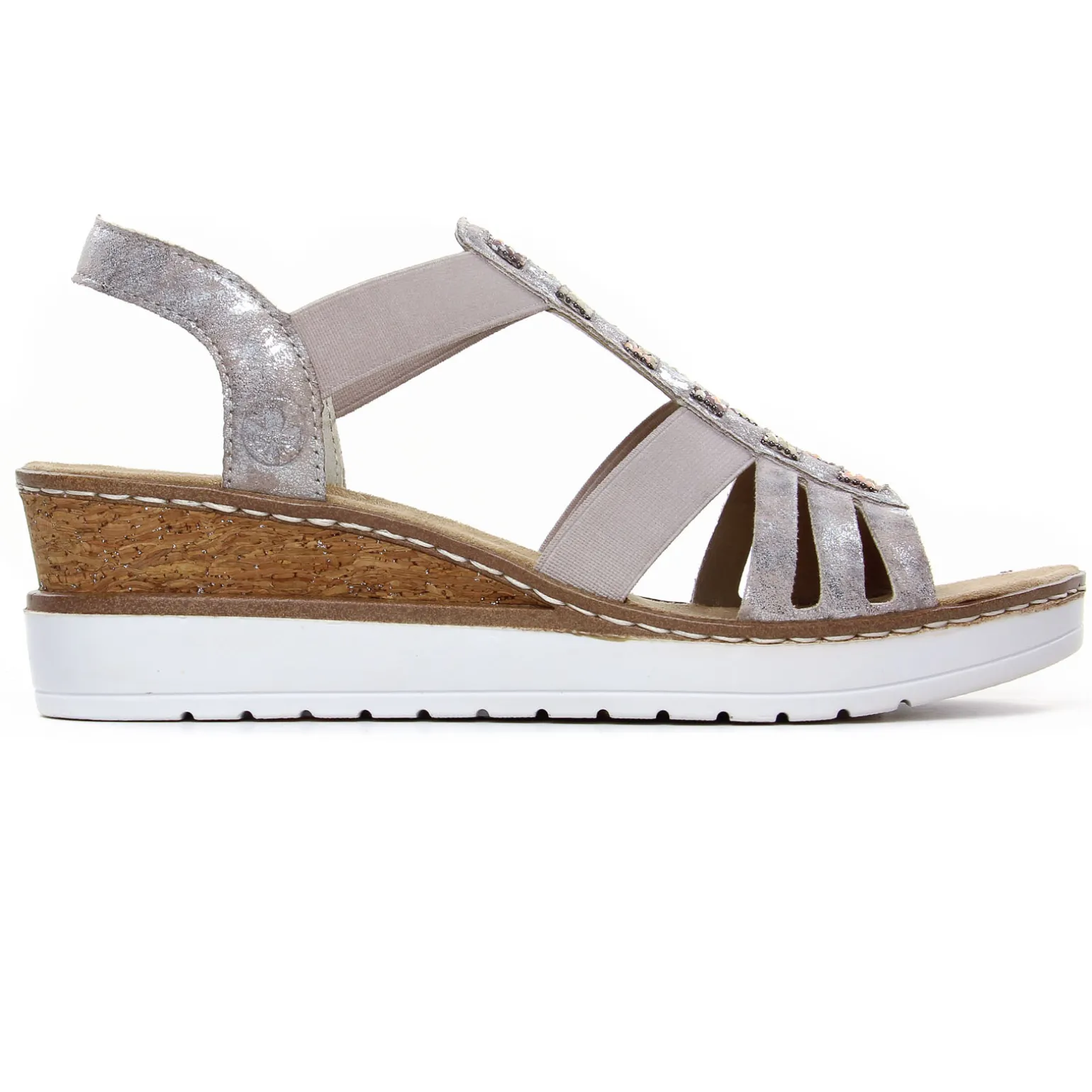 Sandales Compensées Rieker V3822-90 Rose Metallic