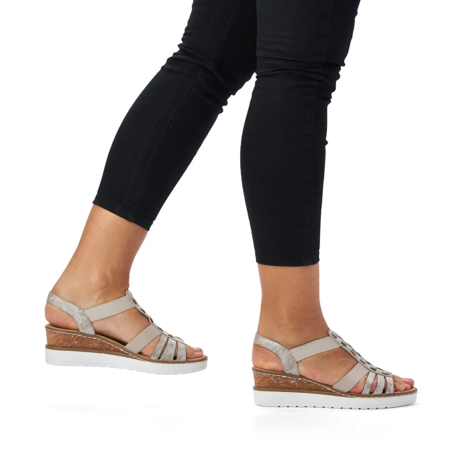 Sandales Compensées Rieker V3822-90 Rose Metallic